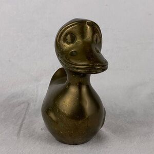 Vintage MCM Stylized Solid Brass Duck 5-1/2 Inches‎ Tall Patina Kitschy